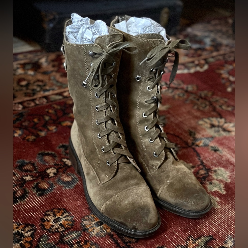 Sam Edelman Darwin Suede Olive Brown Boots Lace Up 10.5